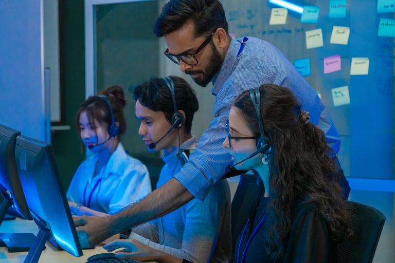 Customer support team in a modern call center