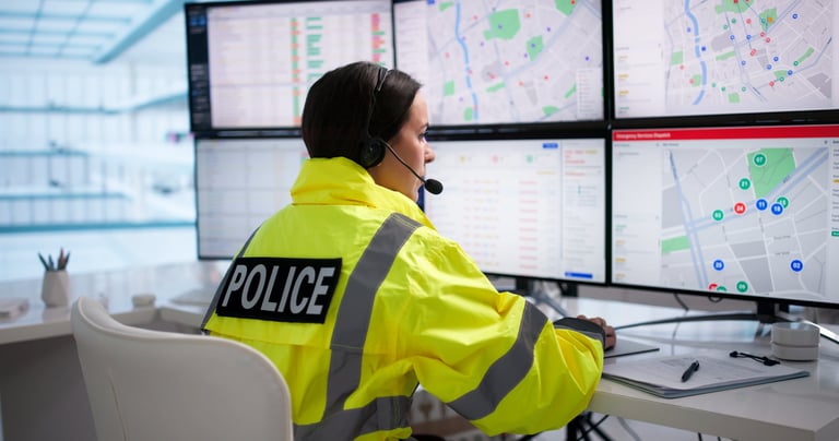 Operator answers a call at a busy desk